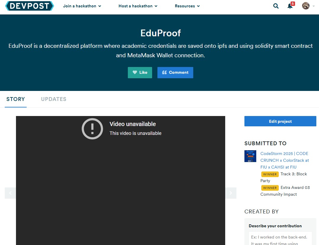 CodeStorm 2025 winner with EduProof